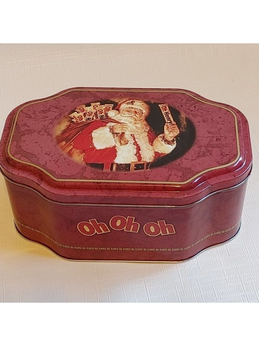 Oh Henry! Chocolate Bar Christmas Santa With Toy Sack Tin Red "Oh Oh Oh"